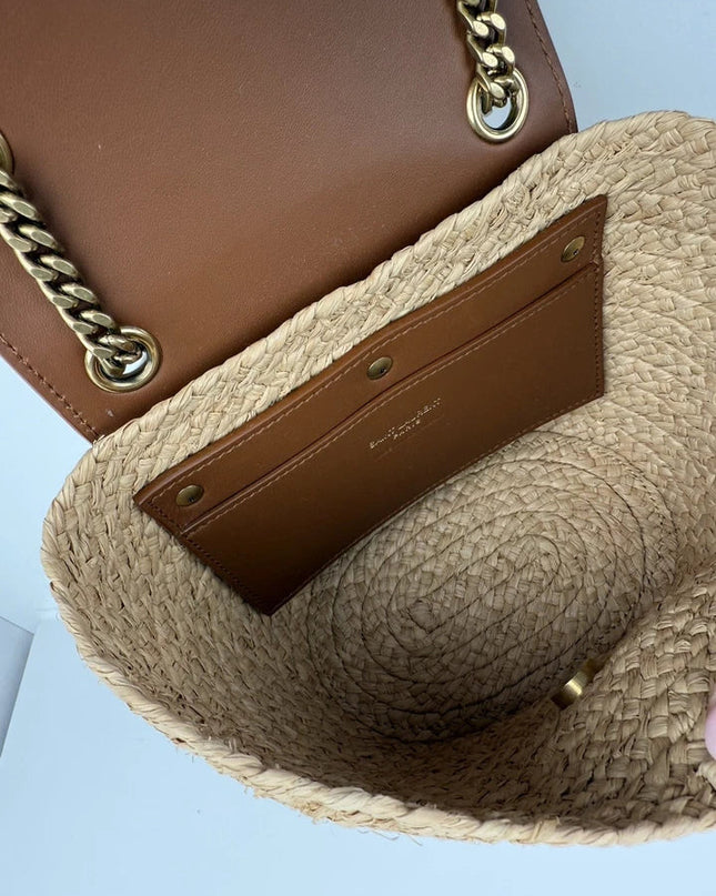 Saint Laurent Mini Manon Raffia & Leather Shoulder Bag