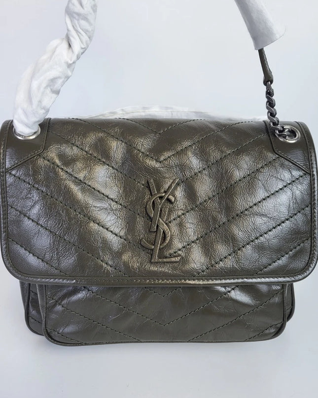 Saint Laurent Medium Monogram Niki Bag in Olive Green